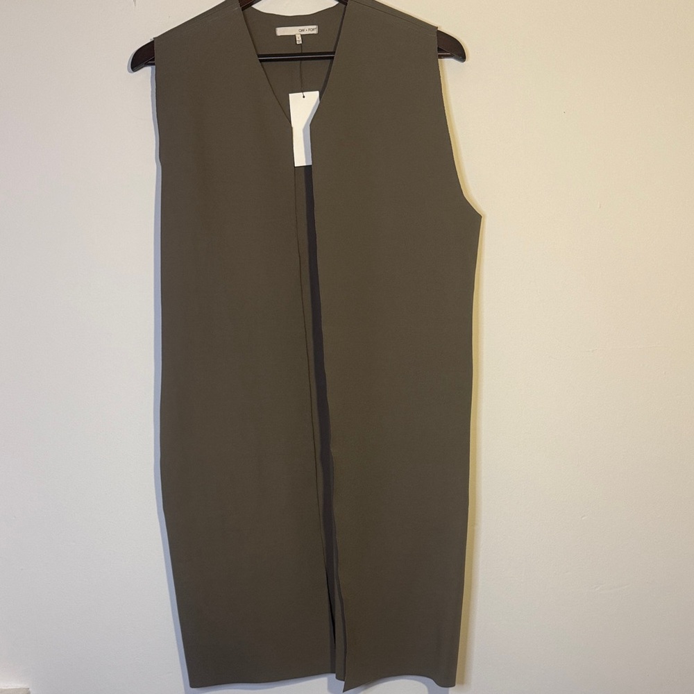 OAK + FORT Khaki Sleeveless Midi Dress